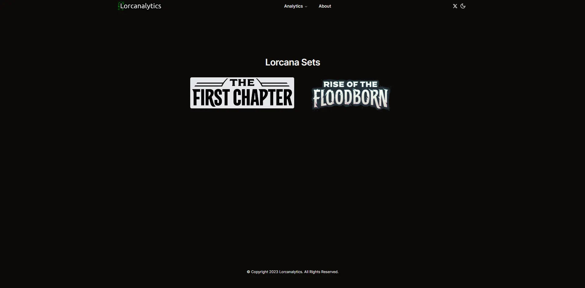 Lorcana Sets page listing The First Chapter and Rise of the Floodborn set logos